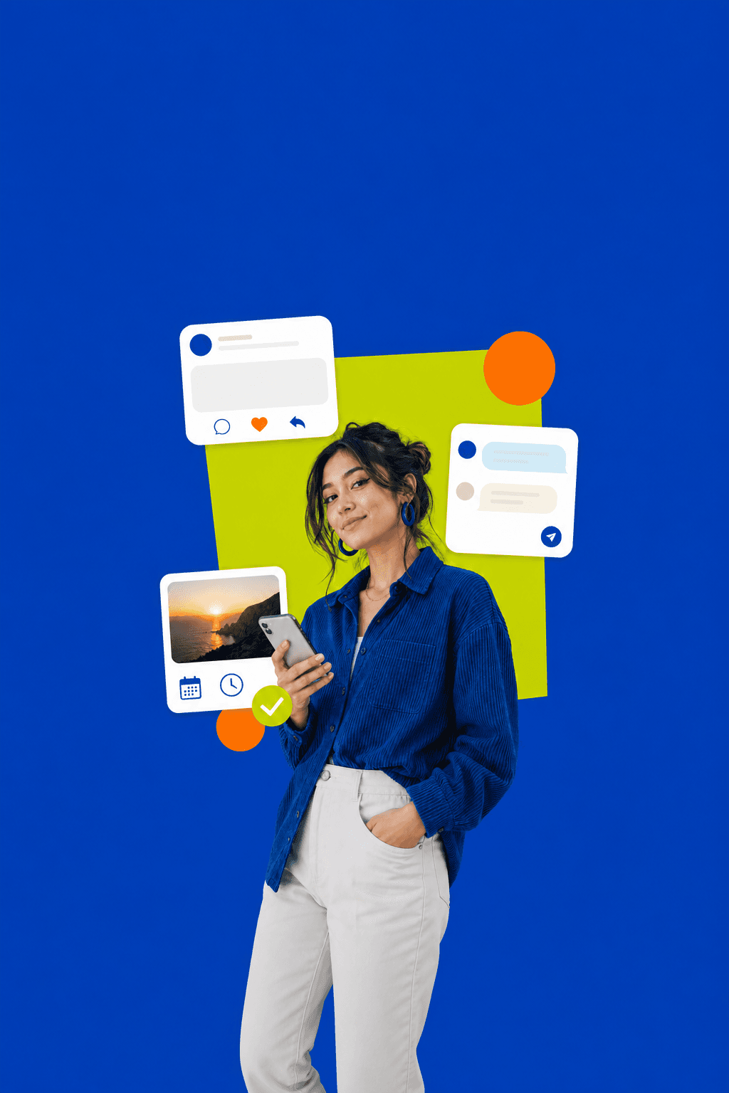 Creator managing comments, messages, and scheduled posts from her phone