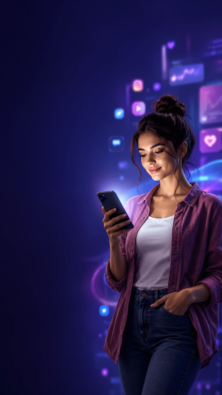 Creator managing content and audience activity from her phone